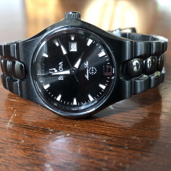 Bulova‎ Marine Star 29mm Black Date Dial Quartz Watch New Battery Works main image 3